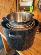 Microwave, toaste,  pots, serving trays, cutting boards