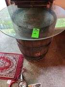 Whiskey barrel glass top table