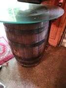 Whiskey barrel glass top table