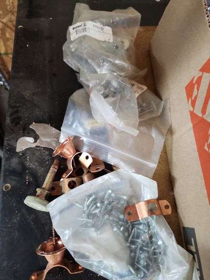 Plumbing fittings, screws, bolts, hangers, washers, light miscellaneous