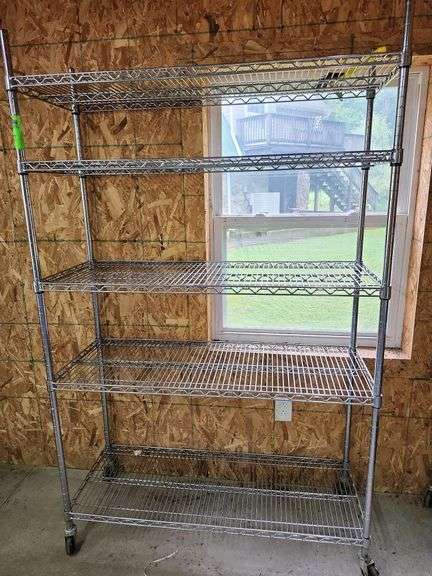 Wire shelving rack five shelves on wheels