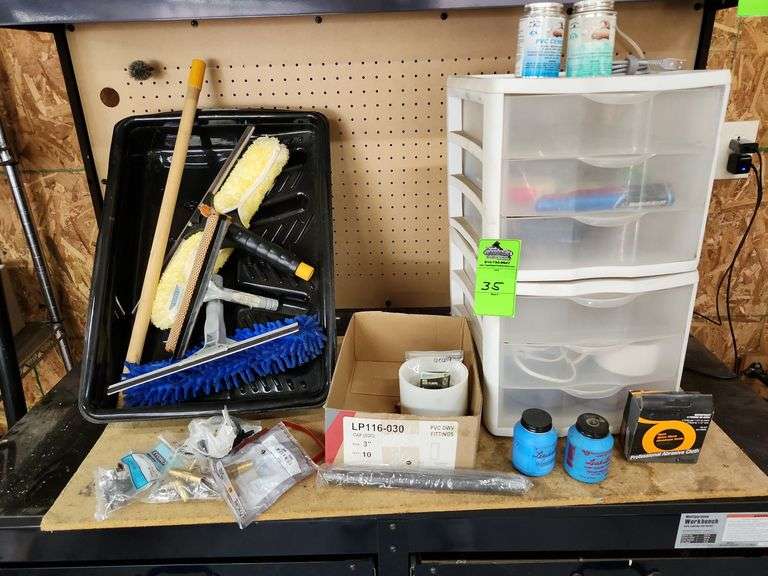 Storage bin, joint sealant,paint trays, squeegees