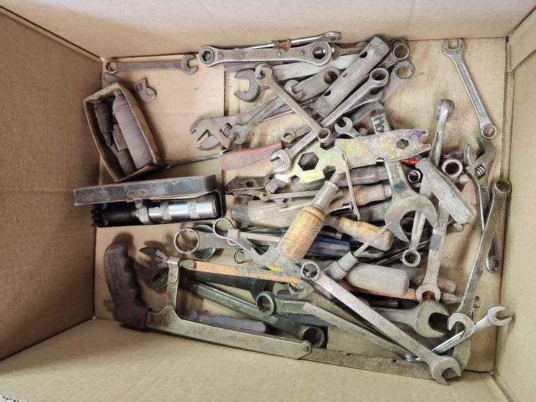 Wrenches, screwdrivers, hacksaw, miscellaneous