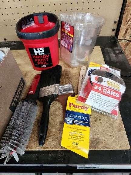 Painting supplies, sander belts,  finishes, steel wool paint brushes