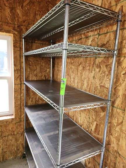 Metal shelving rack on wheels 6 shells 4 ft wide