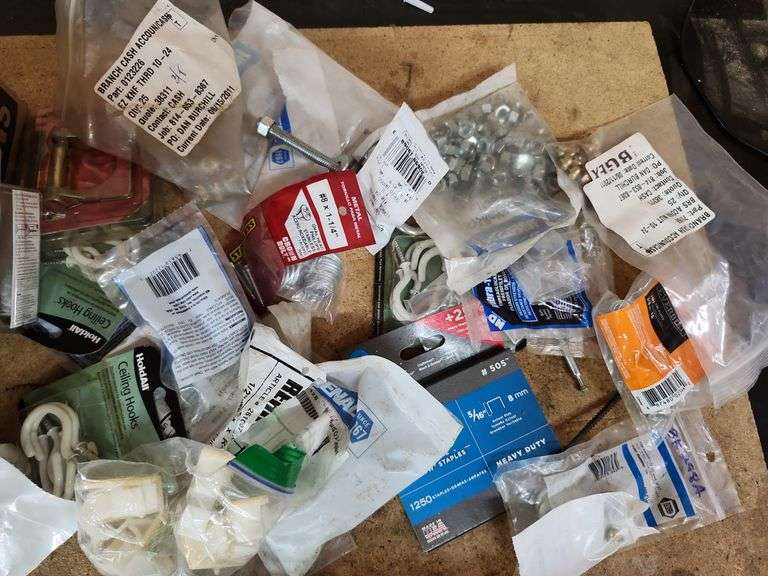 Plumbing fittings, screws, bolts, hangers, washers, light miscellaneous