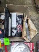 Tools, saw blades, air conditioning gauges, threatsetter River gun, nails