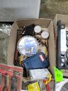 Tools, saw blades, air conditioning gauges, threatsetter River gun, nails