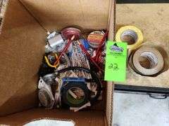 Box of miscellaneous hanging brackets and tapes