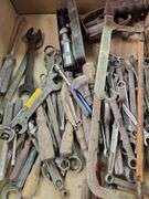Wrenches, screwdrivers, hacksaw, miscellaneous