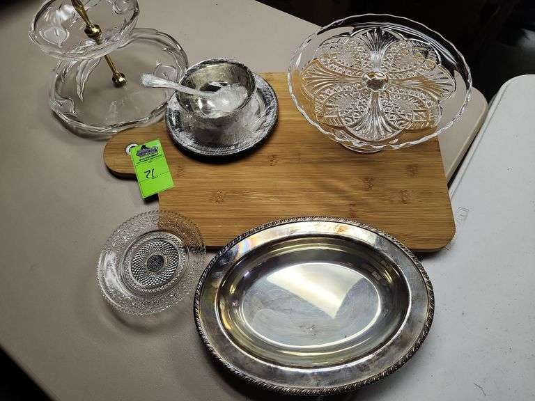 Assorted serving trays some are glass