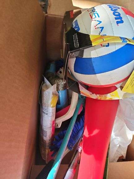 Box of assorted sporting goods
