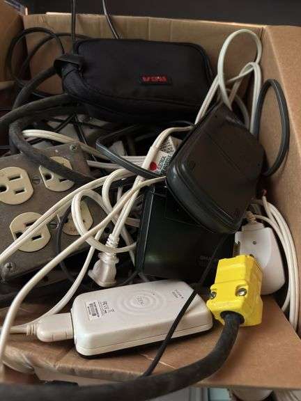 Assorted extension cords, garage rags