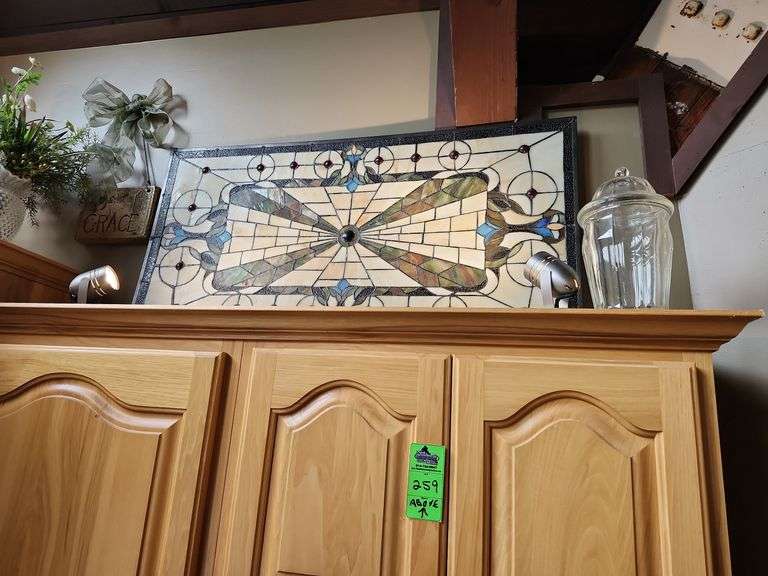 Stained glass artwork grace sign and glass bowl