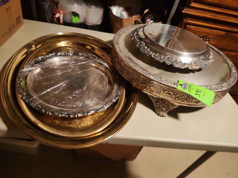 Cake display stand and trays silver