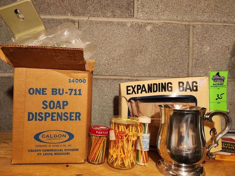 Expanding bag pewter cup miscellaneous items