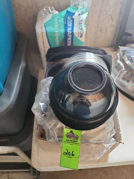 Plastic serving bowls and napkins