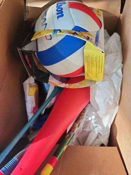 Box of assorted sporting goods