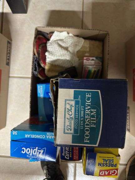 Plastic wrap, Ziploc bags, hot pads