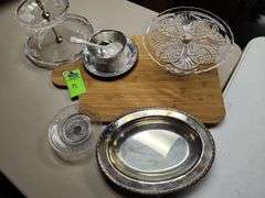 Assorted serving trays some are glass