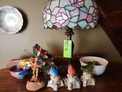 Stained Glass Lamp, butterfly, and knick knacks