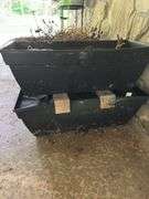 Large outdoor pots and planters, one metal rolling plant stand