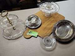 Assorted serving trays some are glass