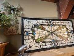 Stained glass artwork grace sign and glass bowl