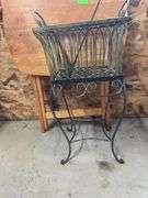 Metal plant stand, small folding table and planters