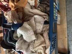 Assorted dishes, bin of rags