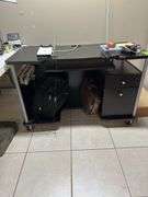 Black desk on wheels two briefcases ￼