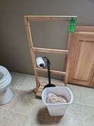Towel rack, trash can, and paper holder