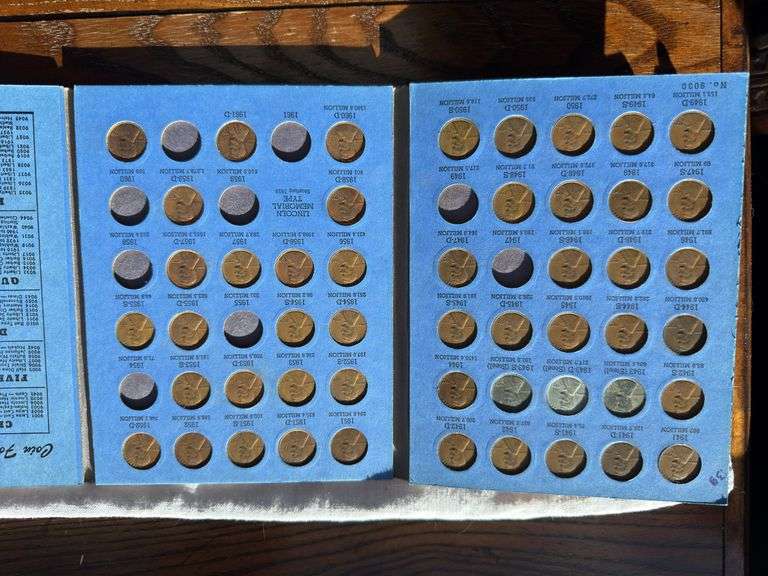 5 Rolls Pennies, Lincoln HeadCent Collection Book 1 and Book 2 Both partially full