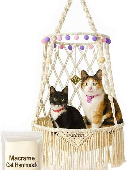 KARCEEY Hanging Cat Bed Macrame Cat Hammock Window Perch wit image