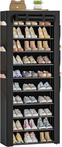 Large Shoe Rack, Black, 6 Side Pockets, 23.6" Wide x 11.4" D image