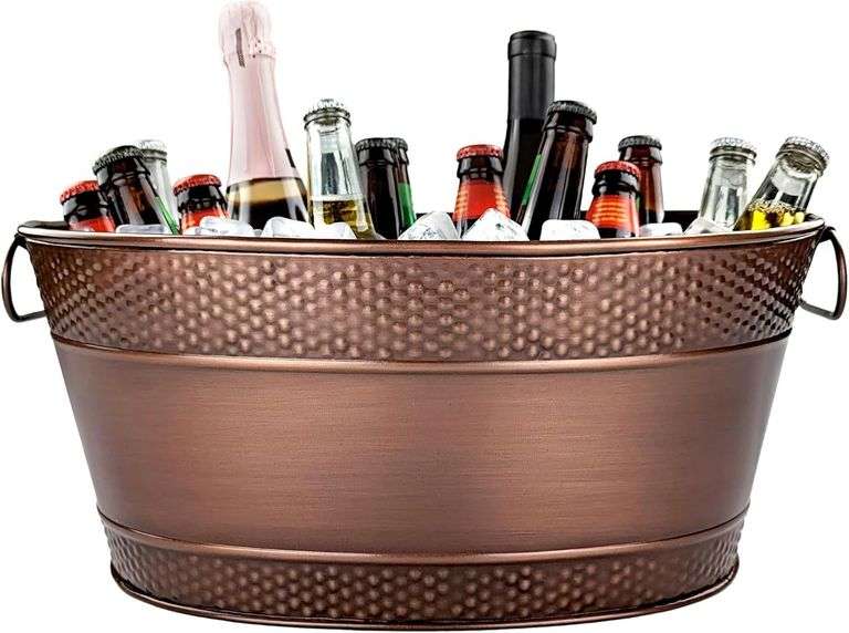 BREKX Galvanized Beverage Tub for Parties, Oval Drink Bucket image