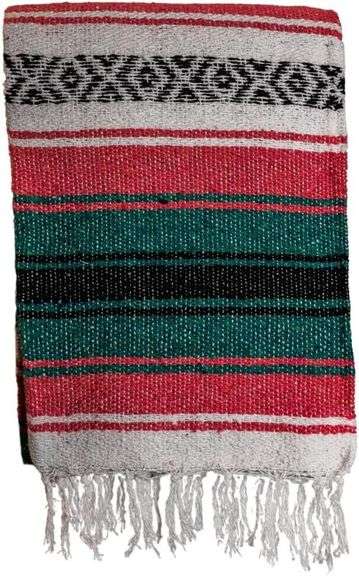 Large Mexican Blanket in Melon/Teal   Handcrafted Serape Fal image