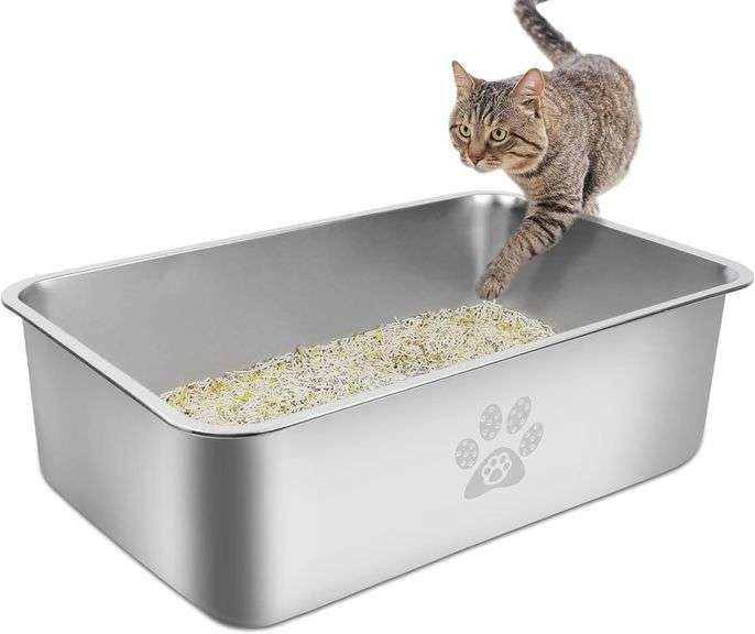 Cat Litter Box High Side Cats Toilet Metal Kitten Litter Pan image