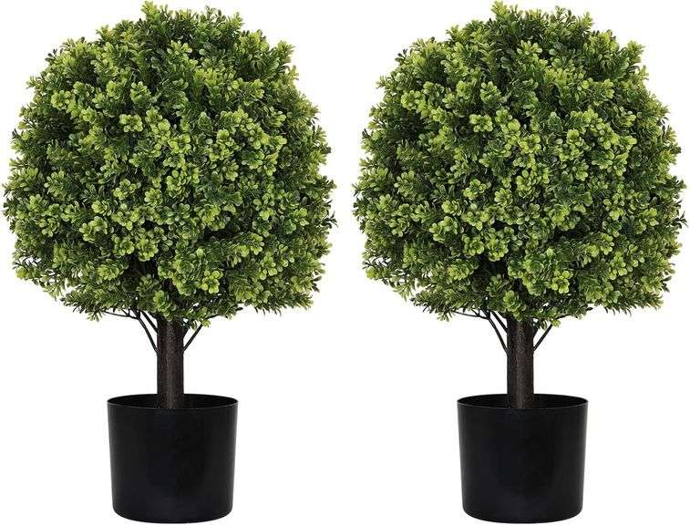 22in Artificial Topiary Boxwood Ball Trees, UV Resistant Fau image