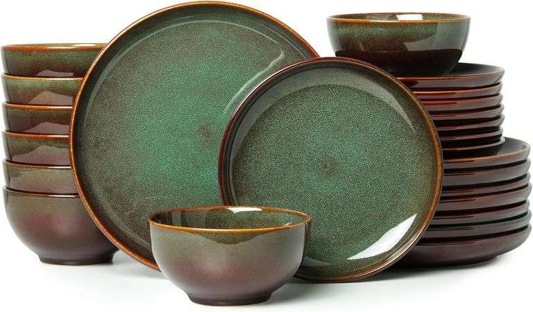 $119 24 Piece Dinnerware Sets for 8, Modern Stoneware Plates image