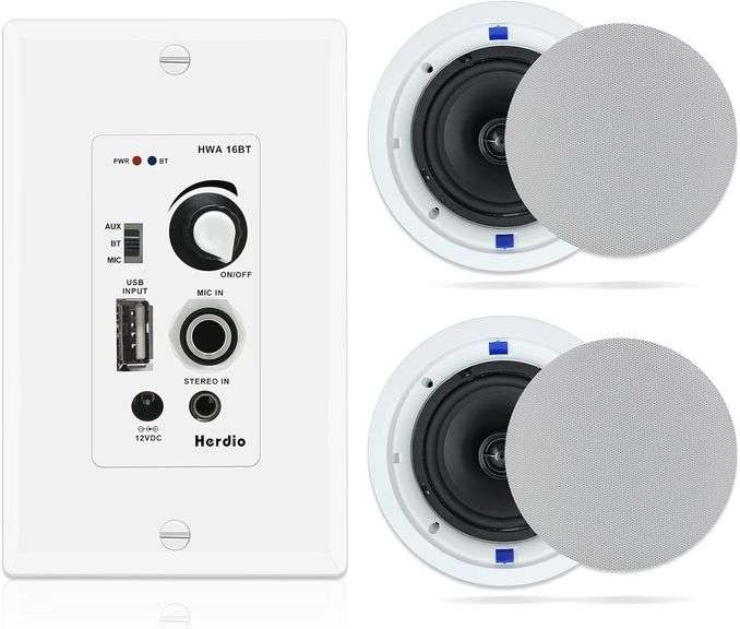 $112 Herdio 6.5 Inch Bluetooth Ceiling Speakers 320W 2-Way F image