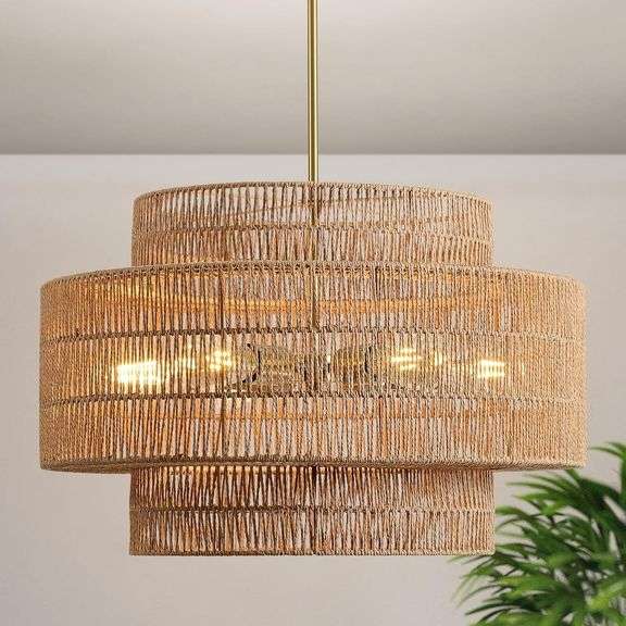 $220 24  Boho Large Rattan Chandelier Light Fixture,6-Light image