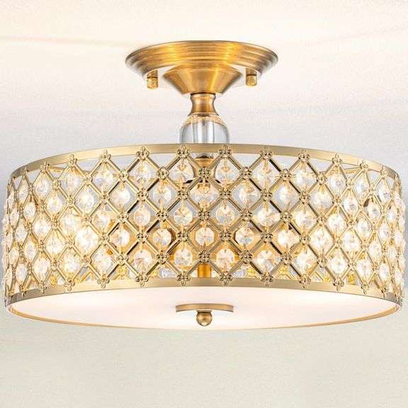3-Light Gold Semi Flush Mount Ceiling Light Fixture,Modern D image