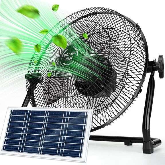 12' Solar Powered Fan with 20W Solar Panel, Portable Battery image