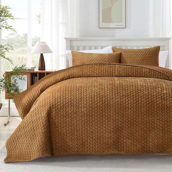 Grassix Velvet Quilt Set King Size, 3 Pieces Cross Stitch Qu image