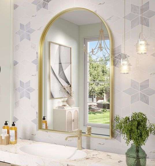 $125 Arch Mirror, 40 x 30 Inch Gold Arch Mirror for Bathroom image
