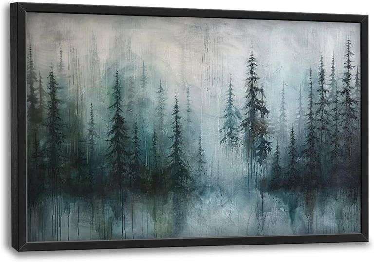 Forest Large Framed Wall Art for Living Room Misty Green Tre image