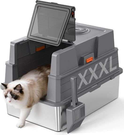 $120 XXXL Stainless Steel Litter Box with Lid,28" L x 20.5" image