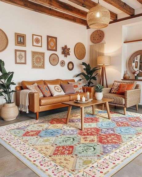 5x7 Washable Area Rug for Living Room, Boho Non-Slip Bedroom image