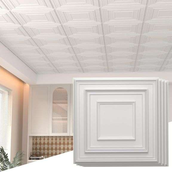 24 pcs 2ft x 2ft Drop Ceiling Tiles, PVC Ceiling Panel White image